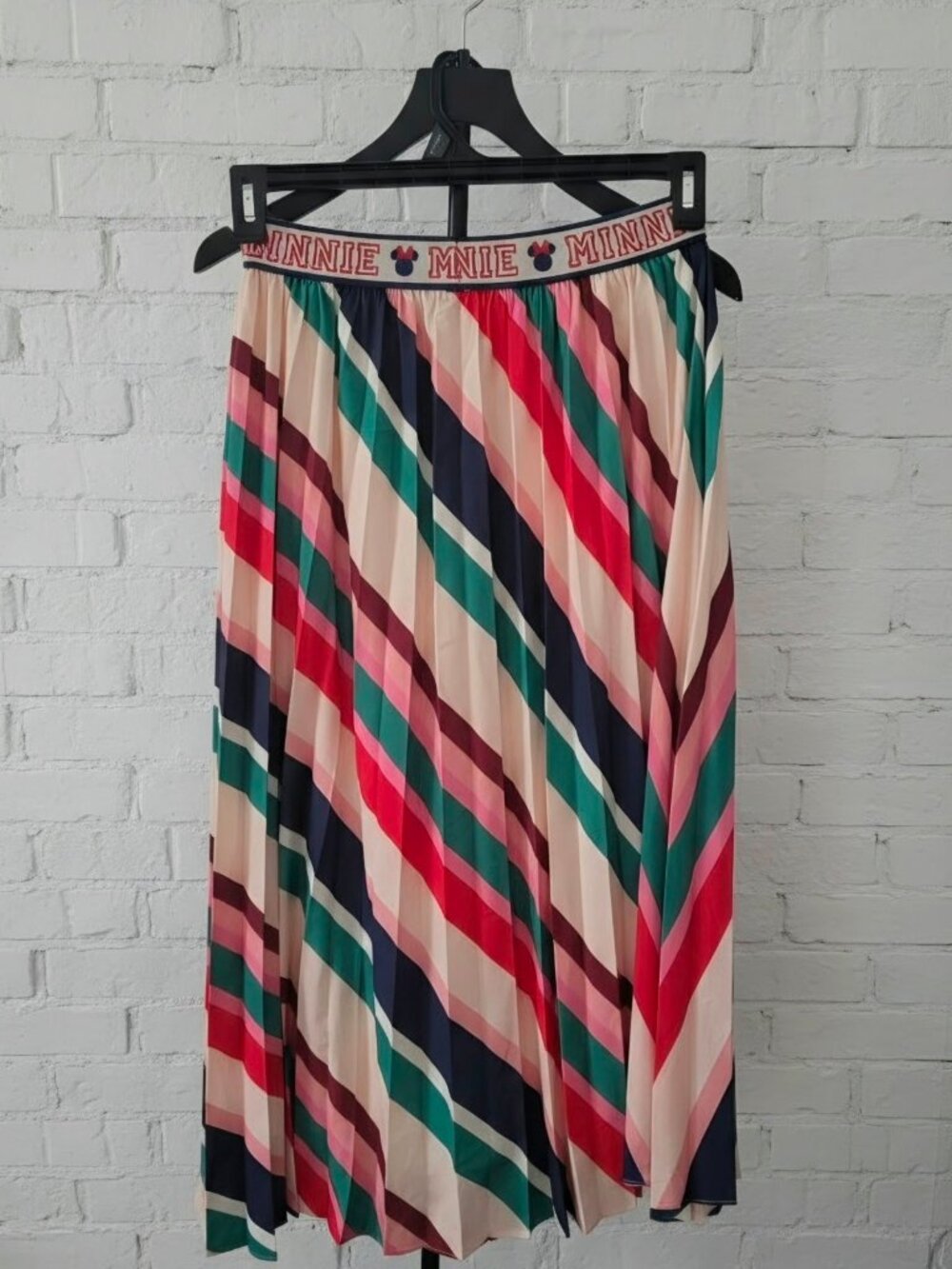 Disney Minnie Majorette Pleated Midi Skirt Multicolor Stripes Size M - Picture 6 of 9